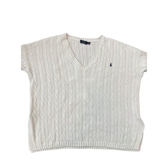 Polo Ralph Lauren Cable-Knit Cotton Sweater V-Neck Cream White Women's Size L - Picture 4 of 9